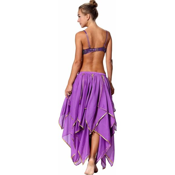 Women's 10 Panel - Violet Drawstring Gold Sequin Chiffon Skirt Dance Costume - Picture 2 of 8
